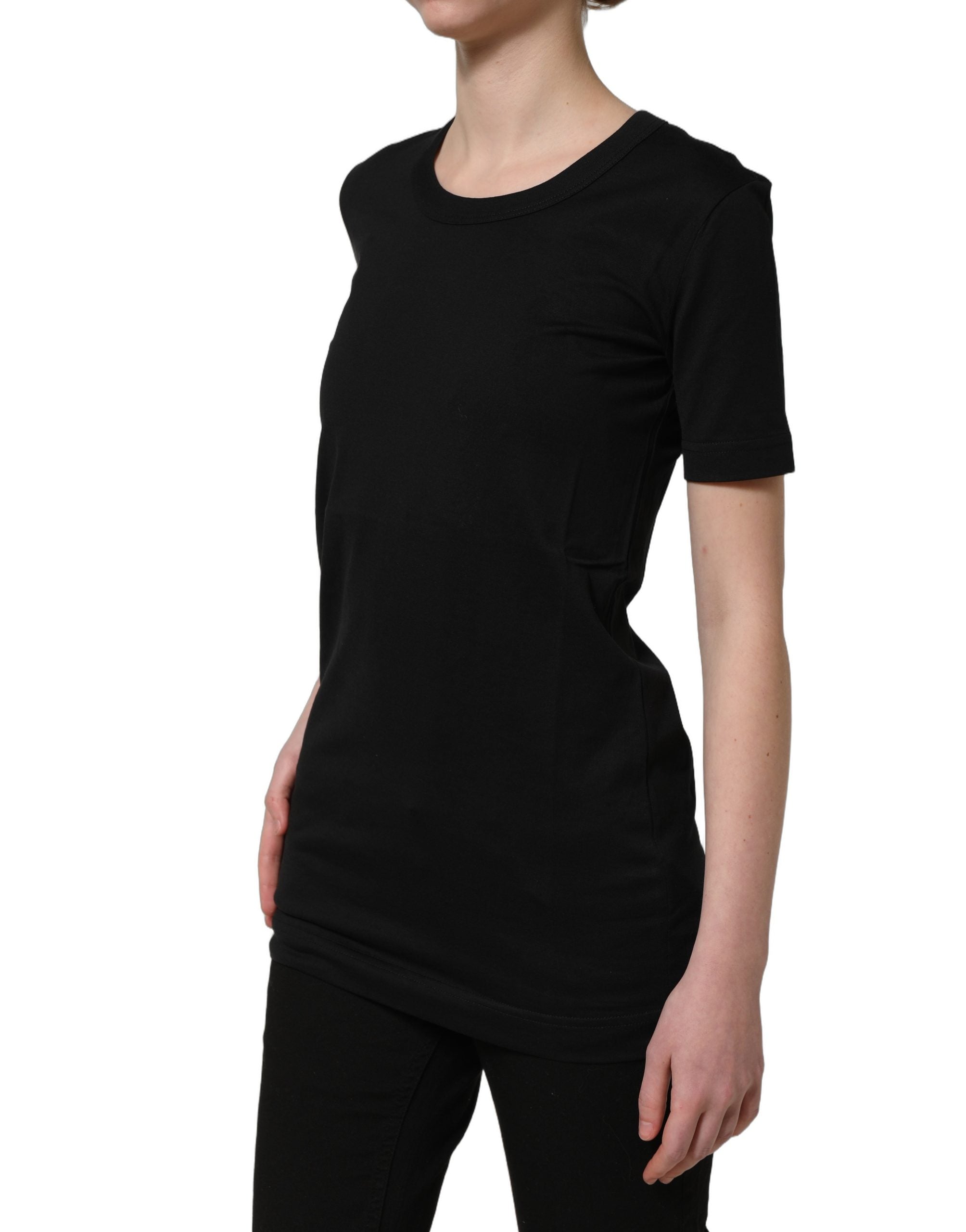 Dolce & Gabbana Schwarzes Baumwoll-T-Shirt mit kurzen Ärmeln und Rundhalsausschnitt