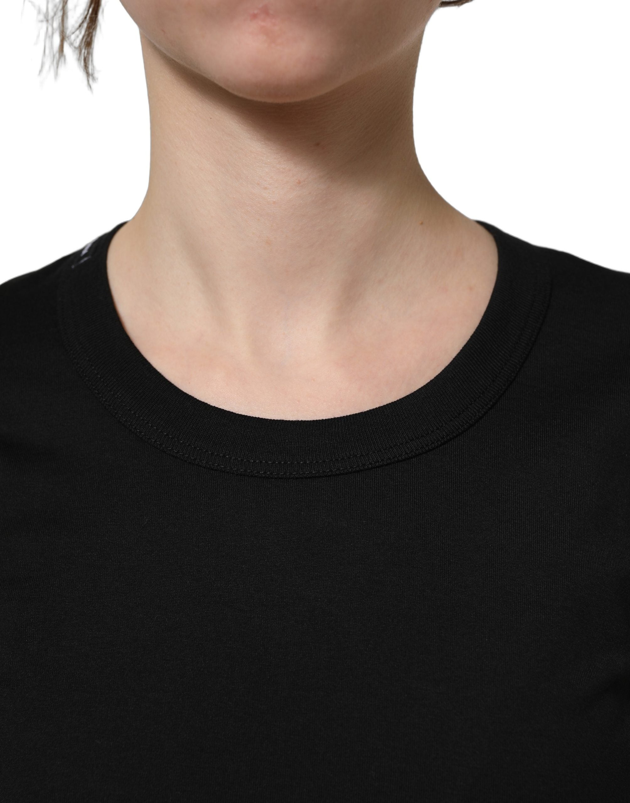 Dolce & Gabbana Schwarzes Baumwoll-T-Shirt mit kurzen Ärmeln und Rundhalsausschnitt