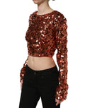 Dolce & Gabbana Rotes Pailletten-Crop-Top mit langen Ärmeln