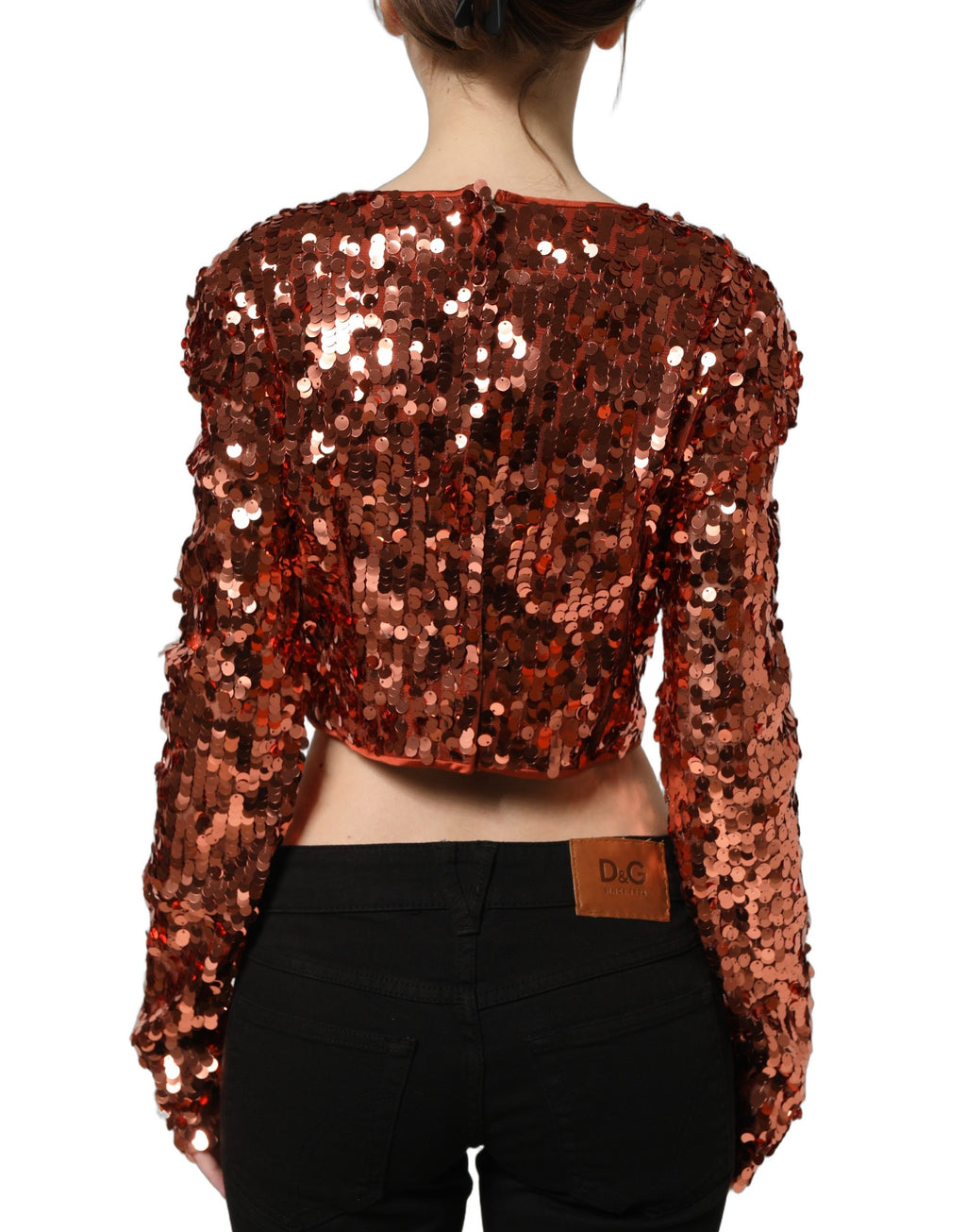 Dolce & Gabbana Rotes Pailletten-Crop-Top mit langen Ärmeln