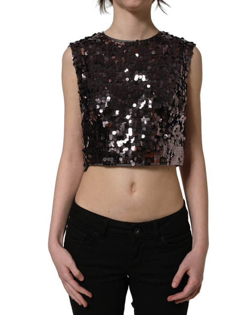 Dolce & Gabbana Ärmelloses Lila Pailletten Crop Top