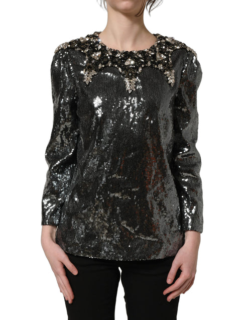 Dolce & Gabbana Graues Metallic-Pailletten-Blusenoberteil