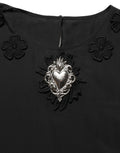 Dolce & Gabbana Schwarze Seidenbluse mit Herz-Applikation und Blumenmuster
