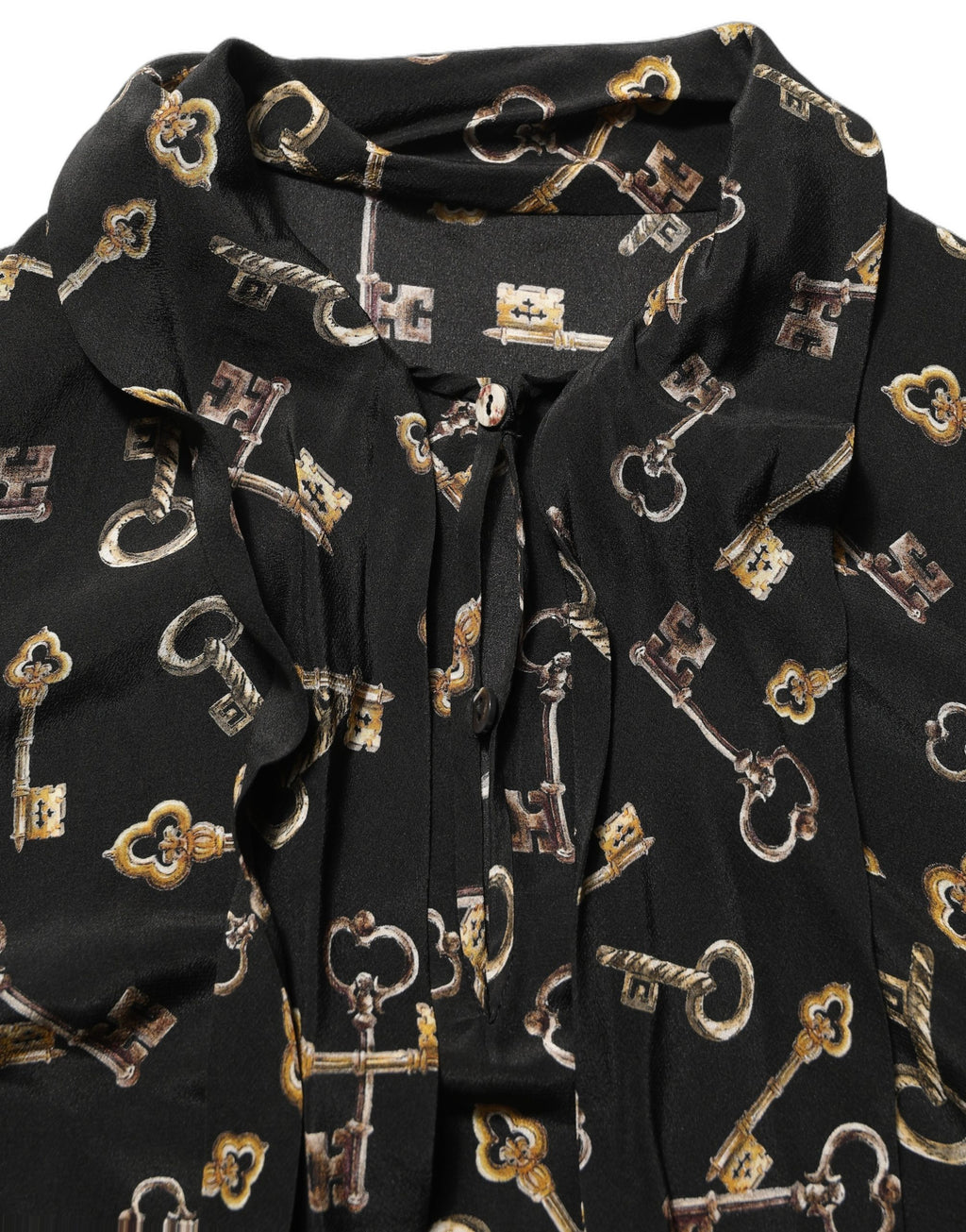 Dolce & Gabbana Seidenbluse mit schwarzem Schlüssel-Print und Schleifenkragen