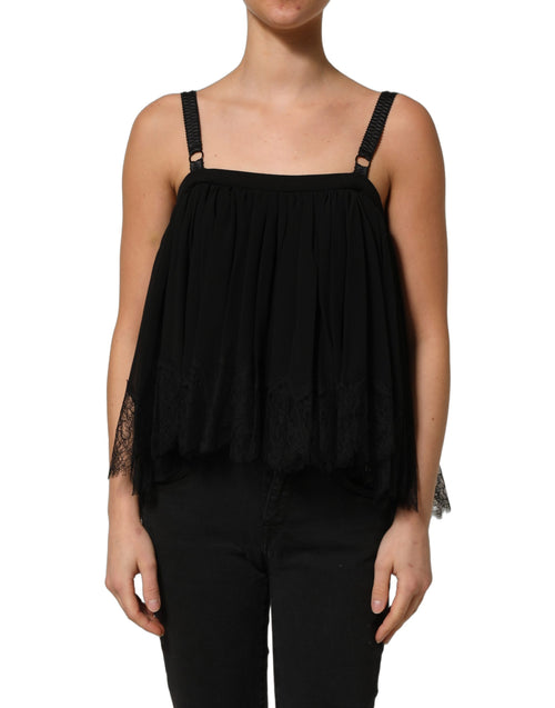 Dolce & Gabbana Schwarze ärmellose Blumen-Spitzen-Tanktop-Bluse