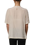 Dolce & Gabbana Beige Seidenbluse mit Spitzenbesatz und Schleife, kurze Ärmel