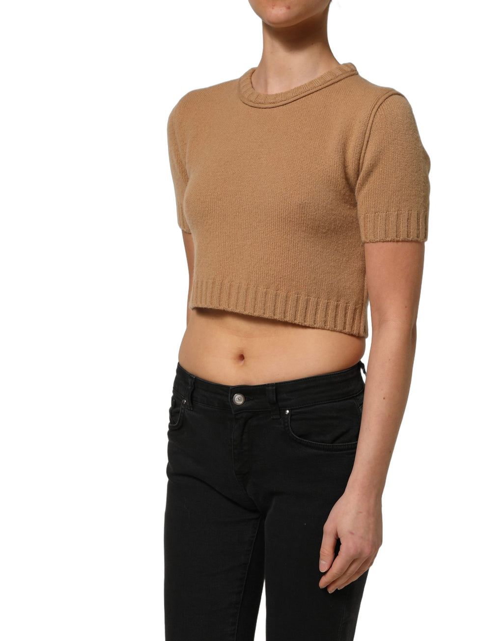Dolce & Gabbana Kurzärmelige Cropped Bluse aus brauner Wolle