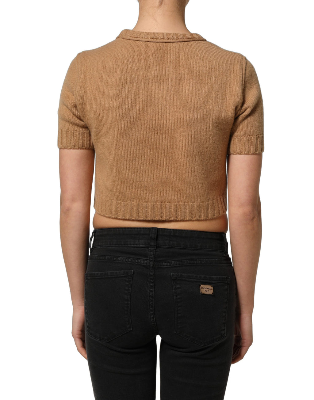 Dolce & Gabbana Kurzärmelige Cropped Bluse aus brauner Wolle