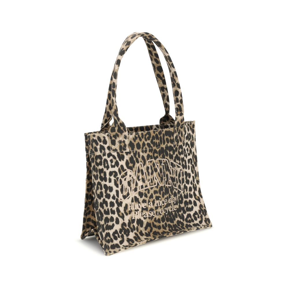 Ganni Braune Schultertasche aus recycelter Baumwolle