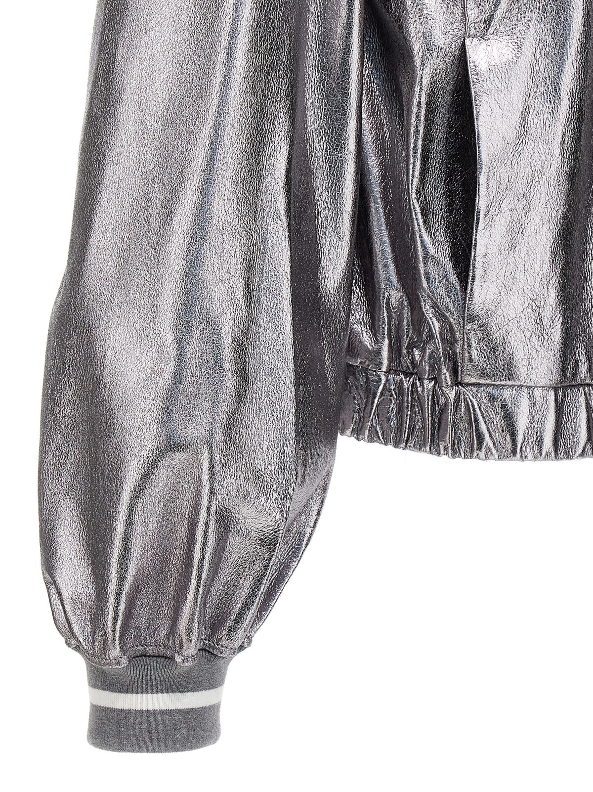 Brunello Cucinelli Bomberjacke aus silbernem Leder