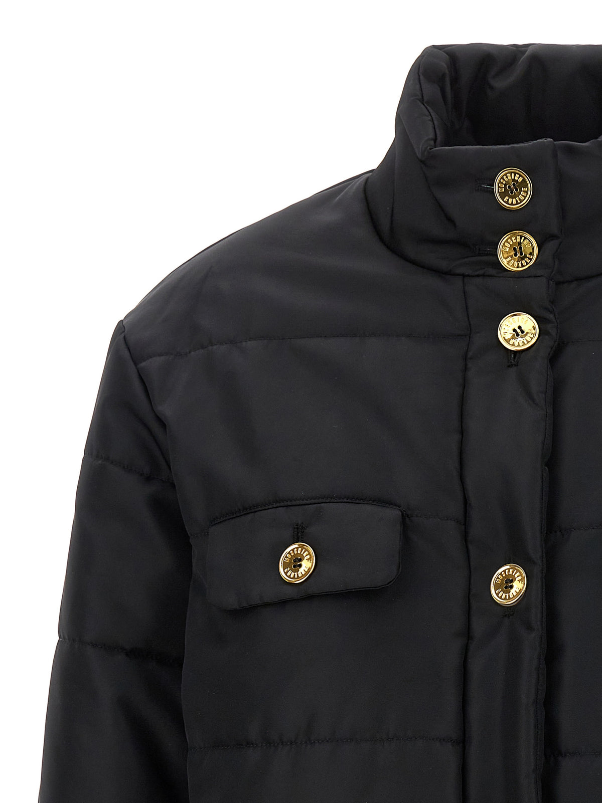 Moschino Schwarze Polyamid-Jacke in voller Länge