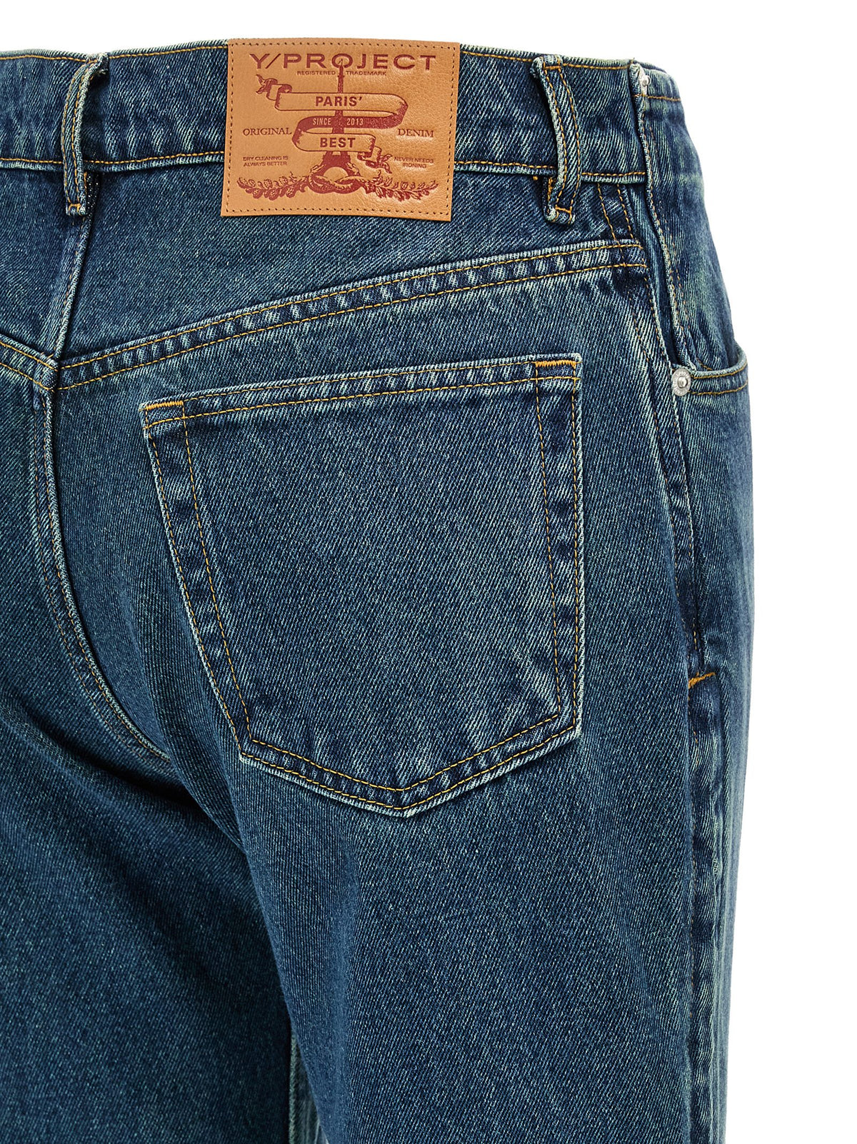 Y/PROJECT Blaue Baumwoll-Jeans mit ausgestelltem Bein