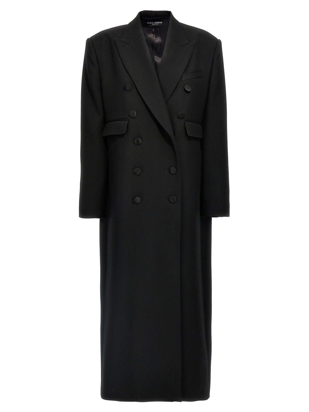 Dolce & Gabbana Schwarzer Wollmantel aus reiner Schurwolle