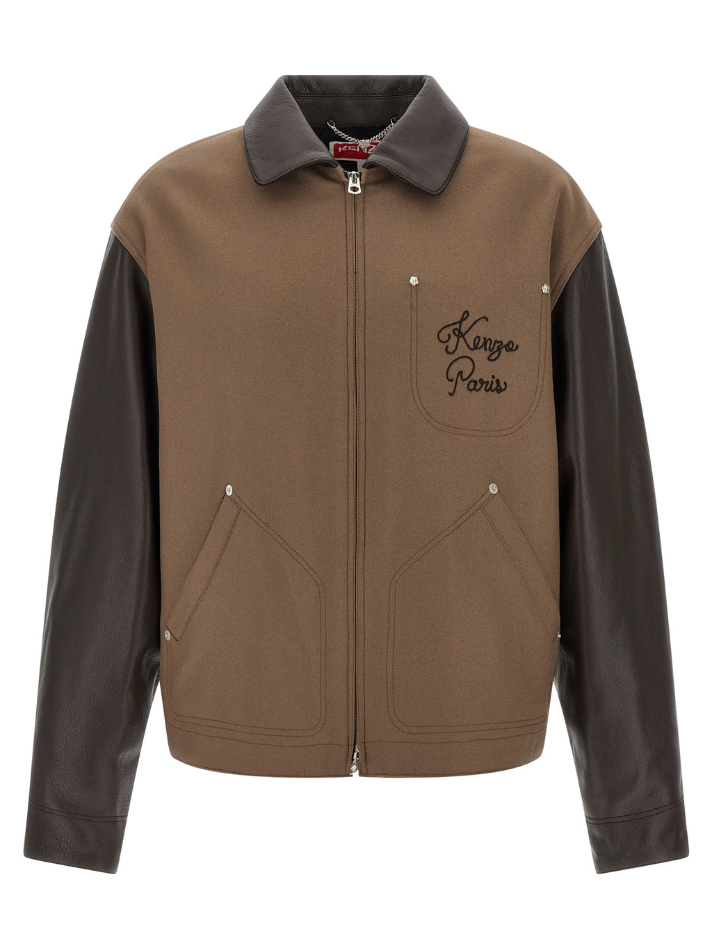 Kenzo Braune Jacke aus Schurwolle und Leder