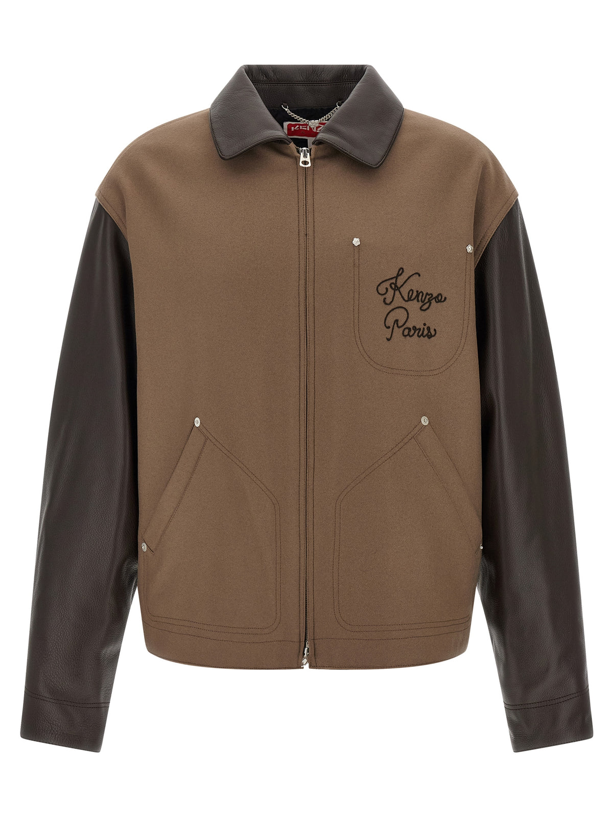 Kenzo Braune Jacke aus Schurwolle und Leder