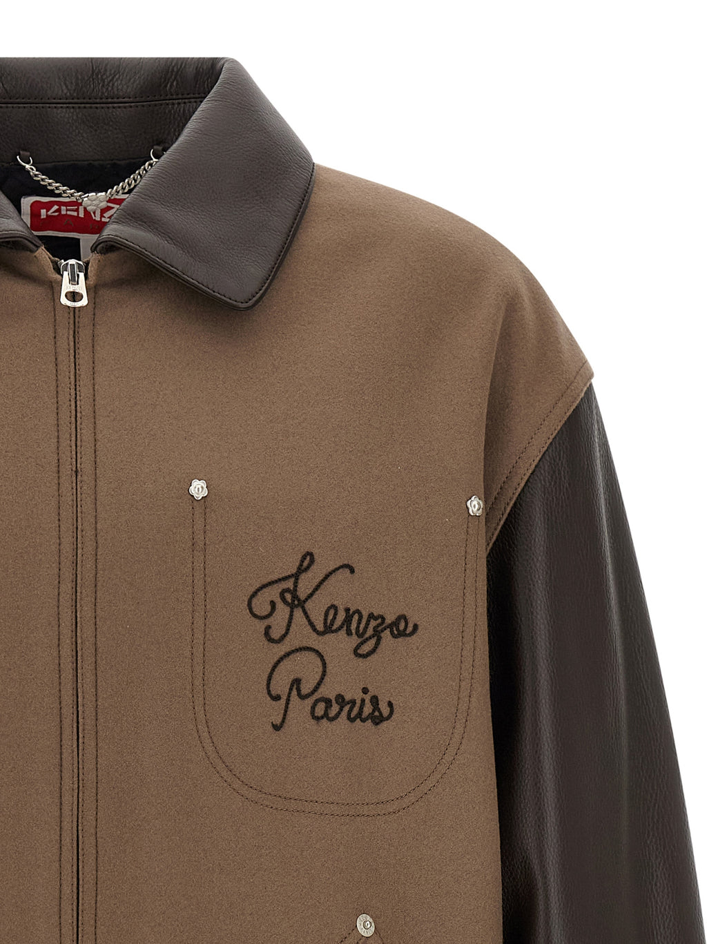 Kenzo Braune Jacke aus Schurwolle und Leder