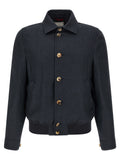 Brunello Cucinelli Blaue Sisal Bikerjacke