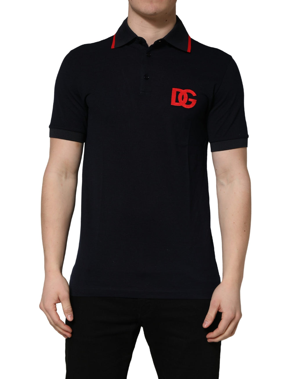 Dolce & Gabbana Schwarzes Polo-Shirt mit DG-Logo-Print und kurzen Ärmeln
