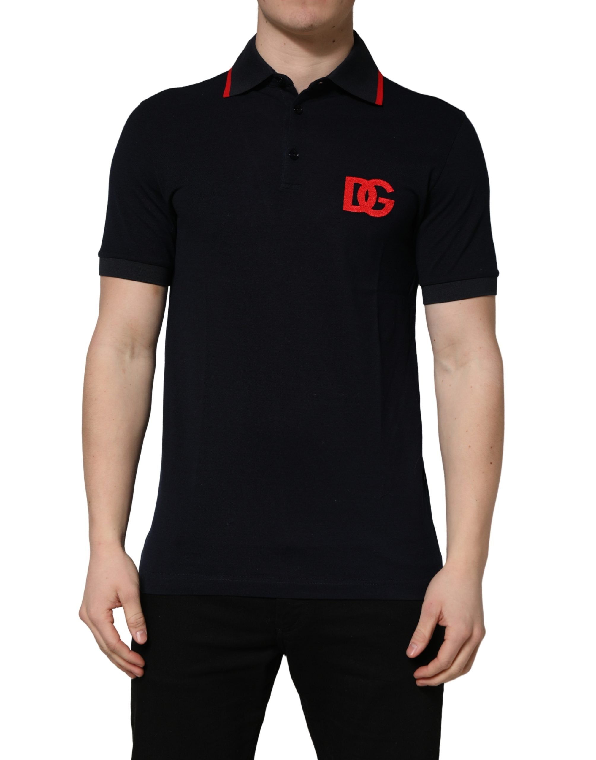 Dolce & Gabbana Schwarzes Polo-Shirt mit DG-Logo-Print und kurzen Ärmeln