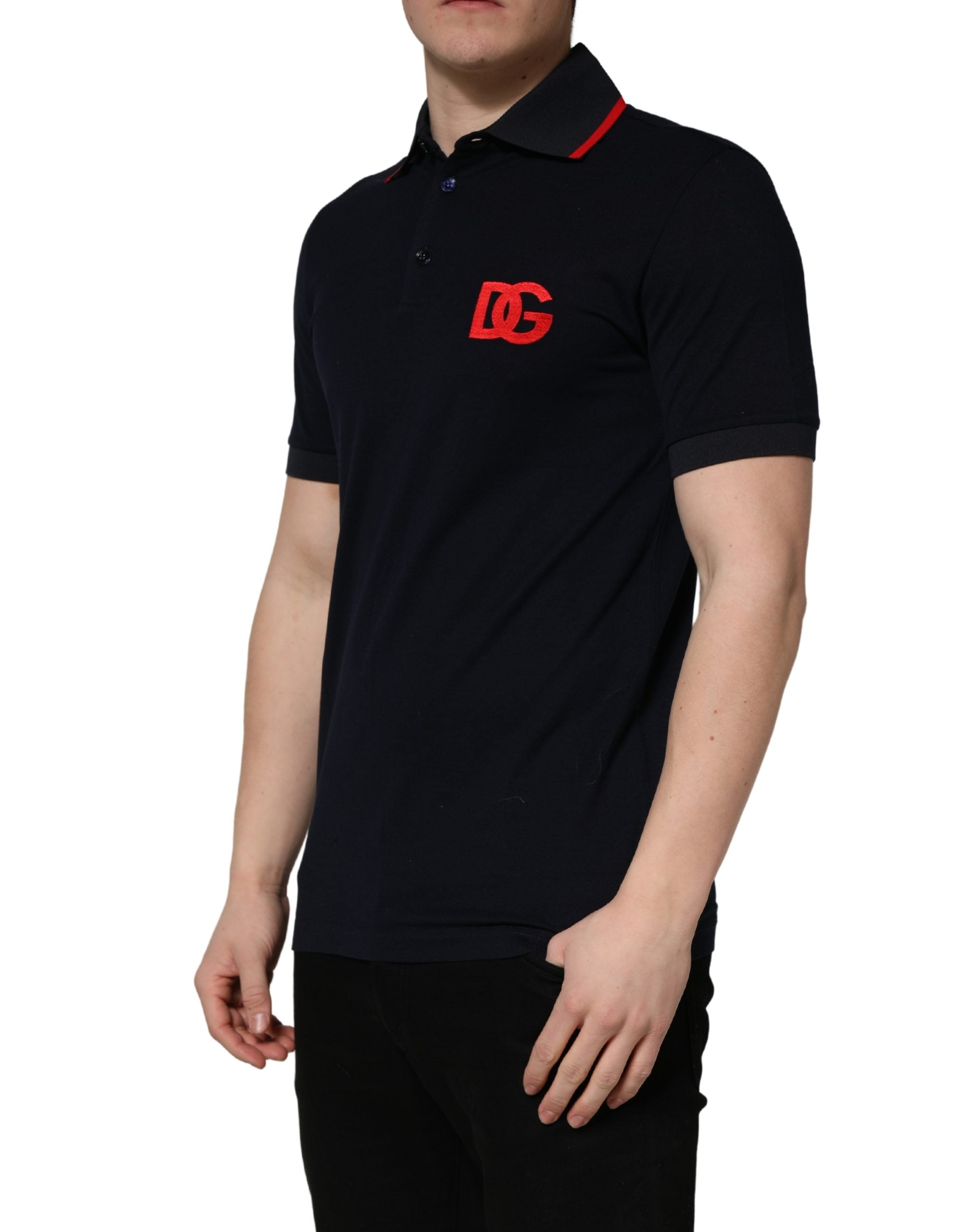 Dolce & Gabbana Schwarzes Polo-Shirt mit DG-Logo-Print und kurzen Ärmeln
