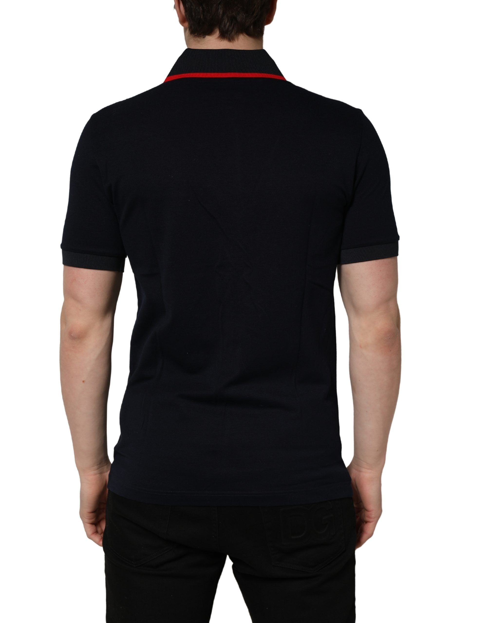 Dolce & Gabbana Schwarzes Polo-Shirt mit DG-Logo-Print und kurzen Ärmeln