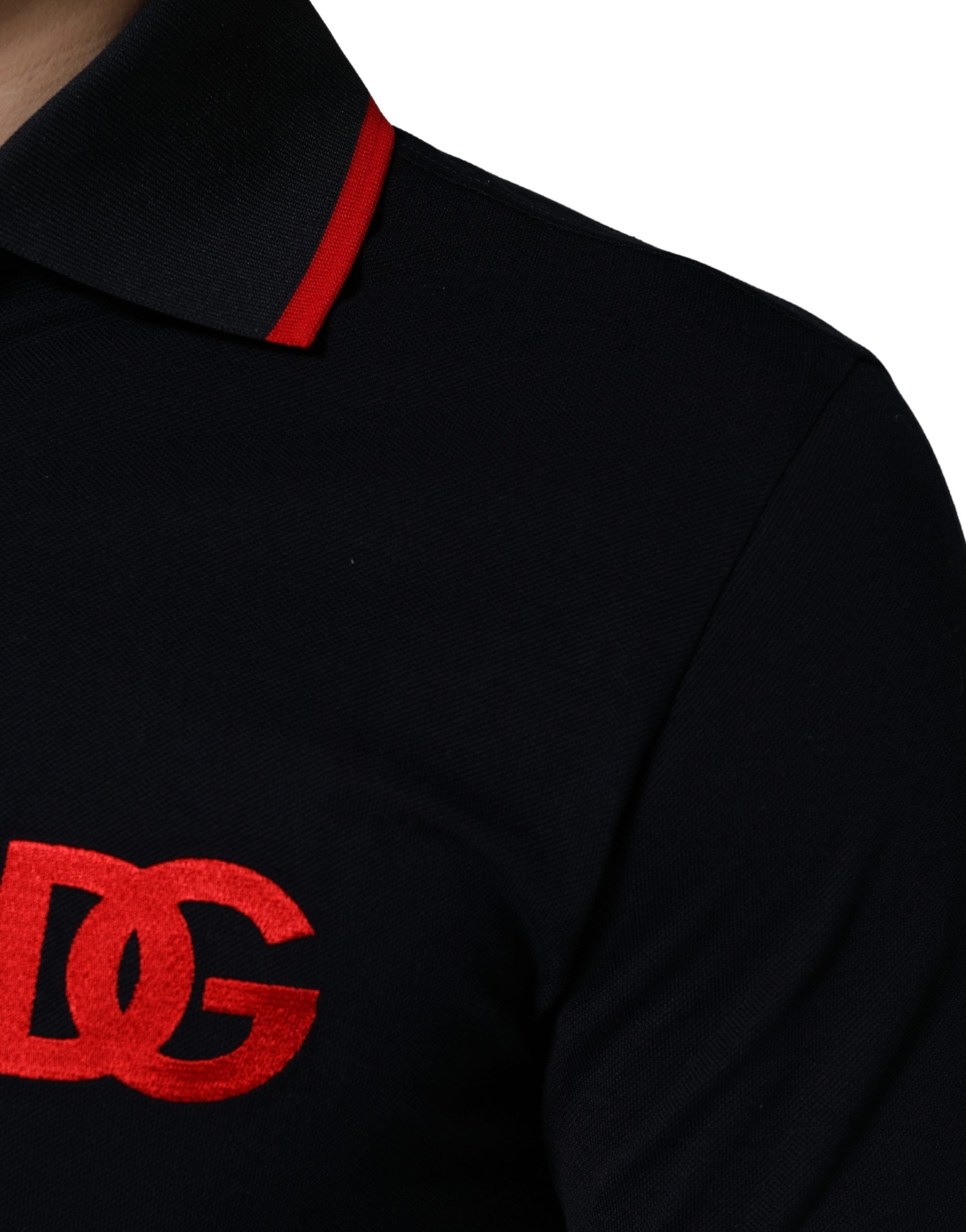 Dolce & Gabbana Schwarzes Polo-Shirt mit DG-Logo-Print und kurzen Ärmeln