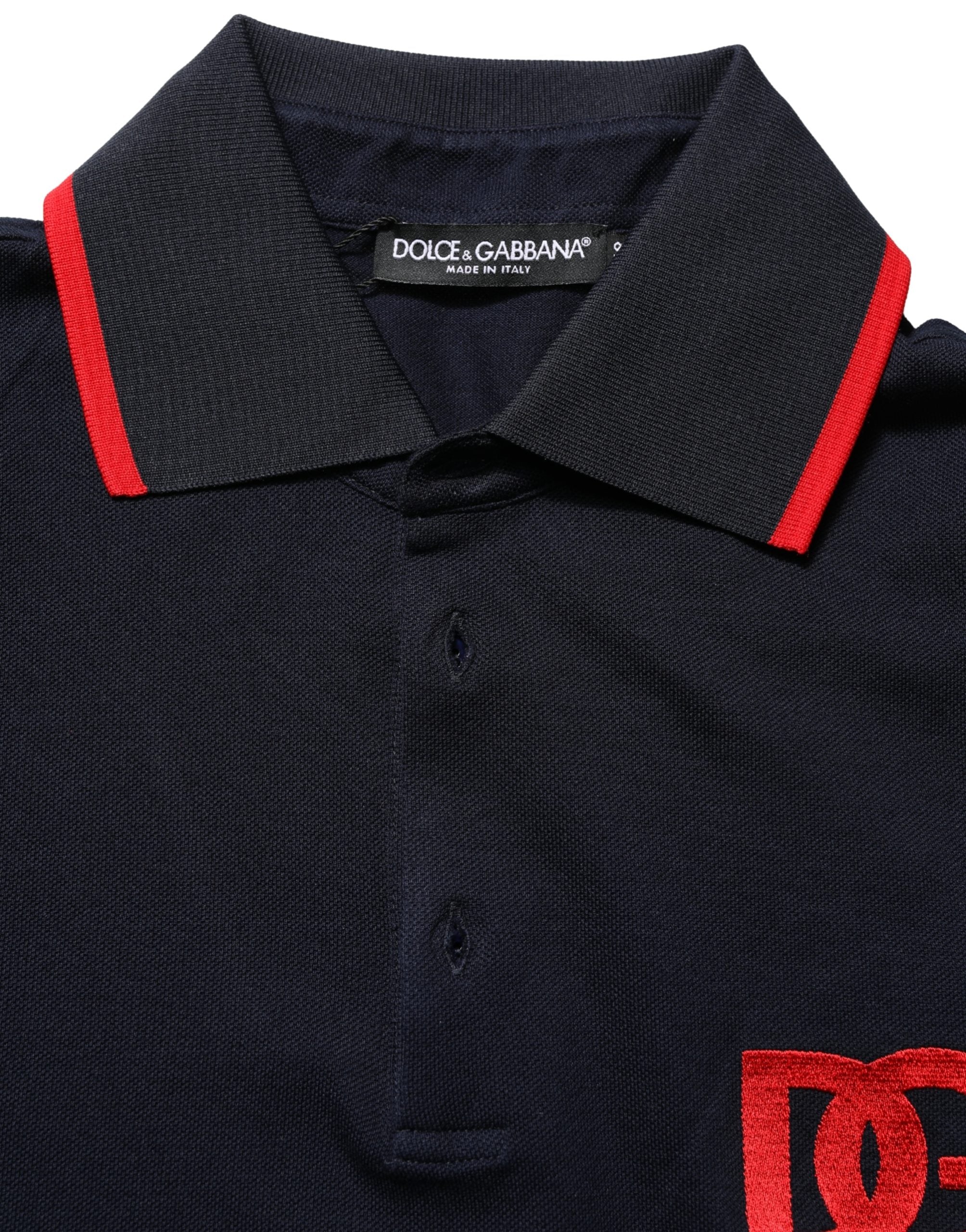 Dolce & Gabbana Schwarzes Polo-Shirt mit DG-Logo-Print und kurzen Ärmeln