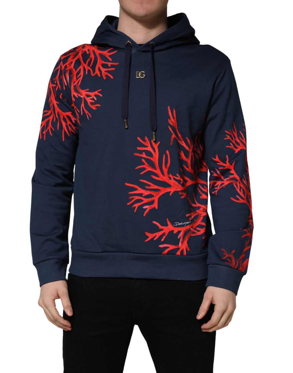 Dolce & Gabbana Blauer Kapuzenpullover aus Baumwolle mit Korallen-Logo