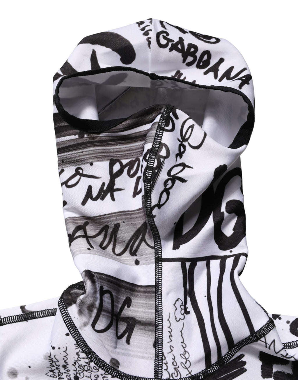 Dolce & Gabbana Weißer Balaclava-Hoodie aus Jersey mit Graffiti-Print