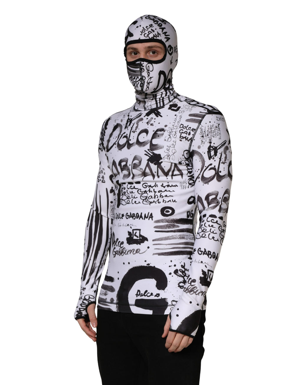 Dolce & Gabbana Weißer Balaclava-Hoodie aus Jersey mit Graffiti-Print