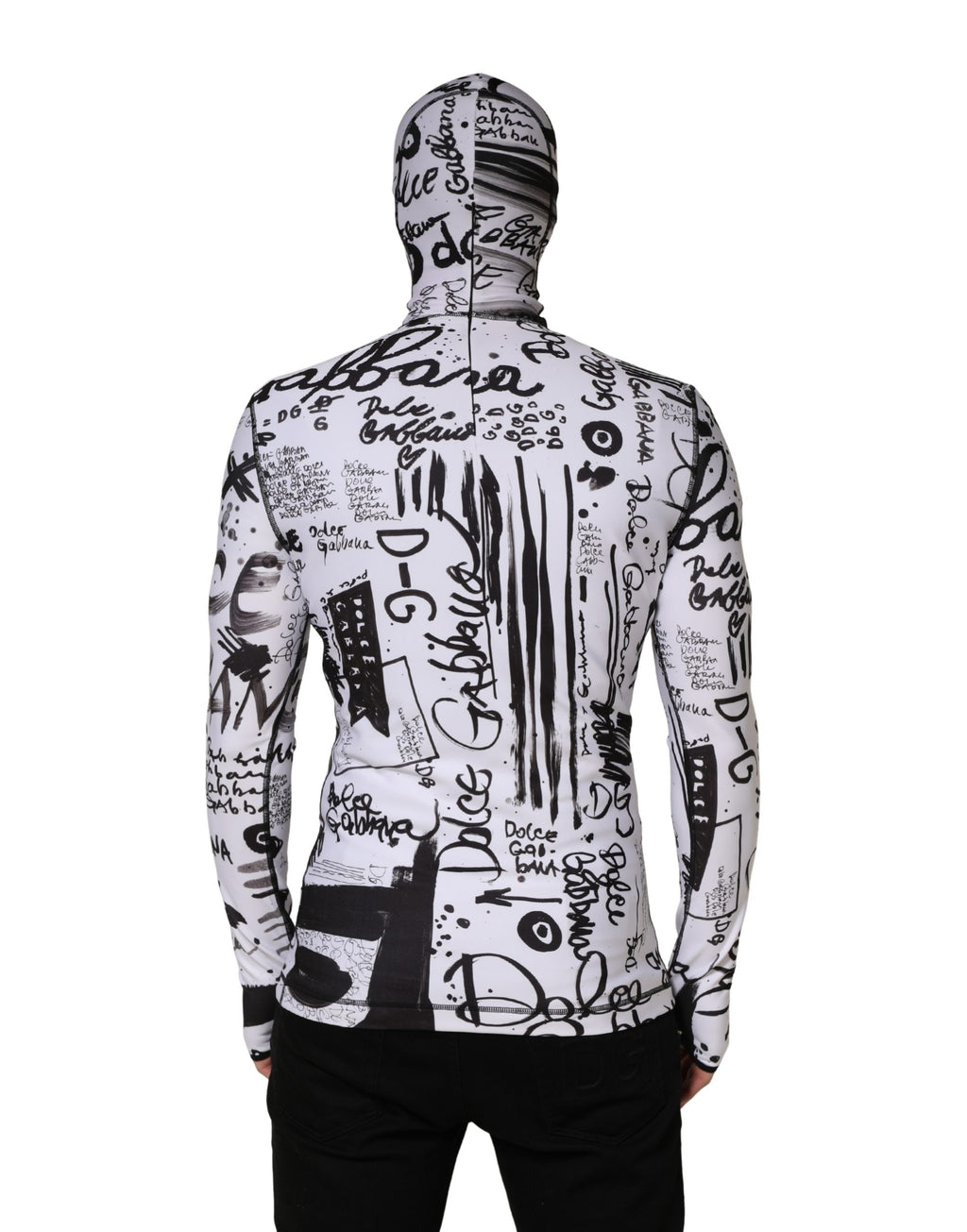 Dolce & Gabbana Weißer Balaclava-Hoodie aus Jersey mit Graffiti-Print