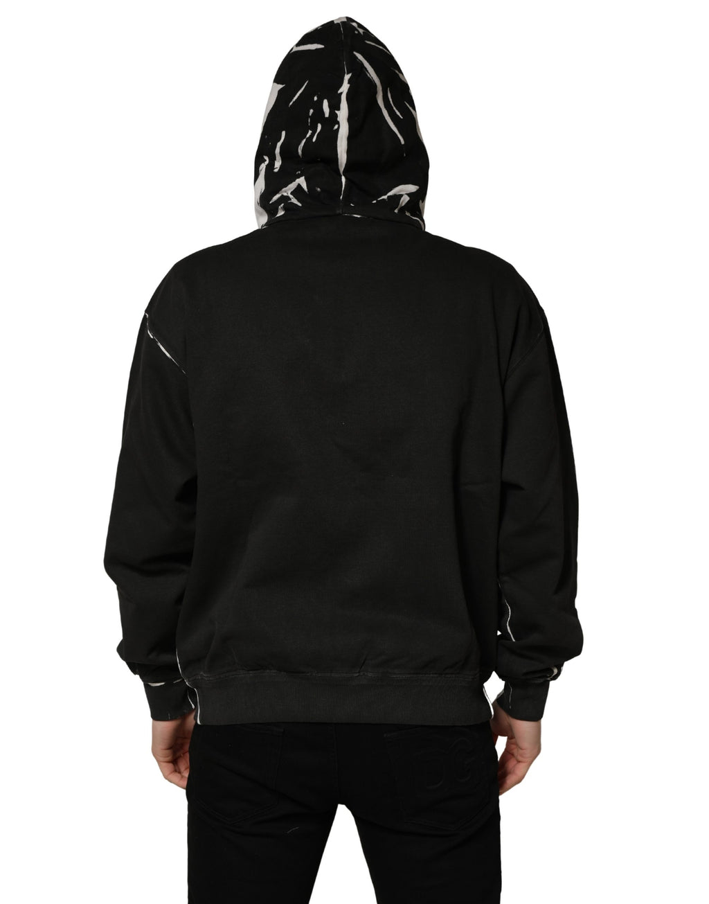 Dolce & Gabbana Schwarzer Kapuzenpullover mit durchgehendem Reißverschluss und Logo aus Baumwolle