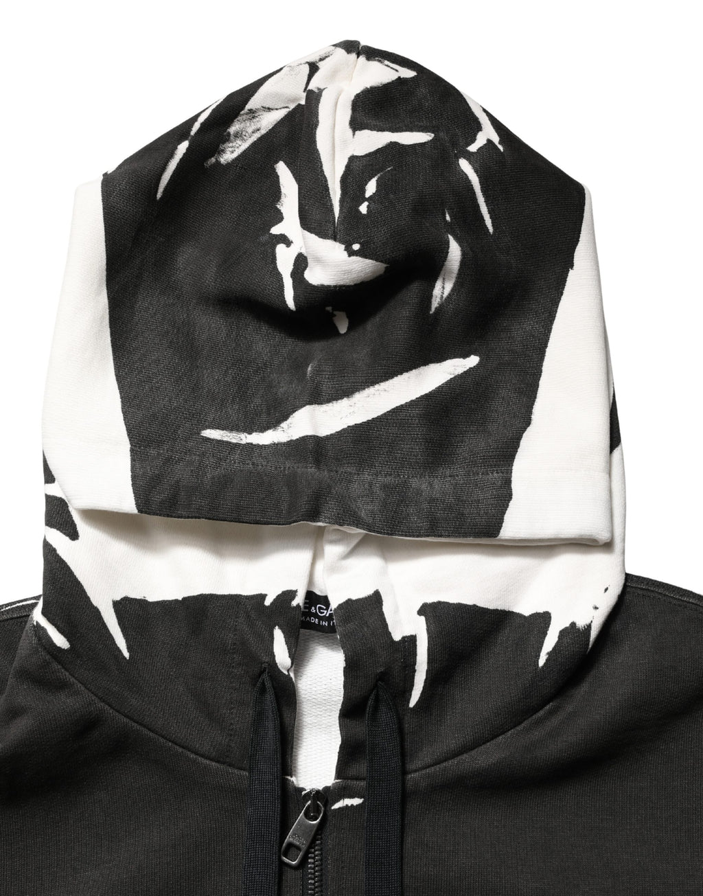 Dolce & Gabbana Schwarzer Kapuzenpullover mit durchgehendem Reißverschluss und Logo aus Baumwolle