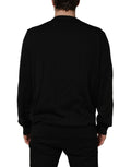 Dolce & Gabbana Schwarzer Wollpullover mit Rundhalsausschnitt und grafischem Logo
