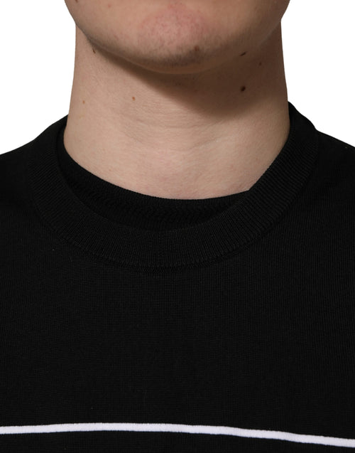 Dolce & Gabbana Schwarzer Wollpullover mit Rundhalsausschnitt und grafischem Logo