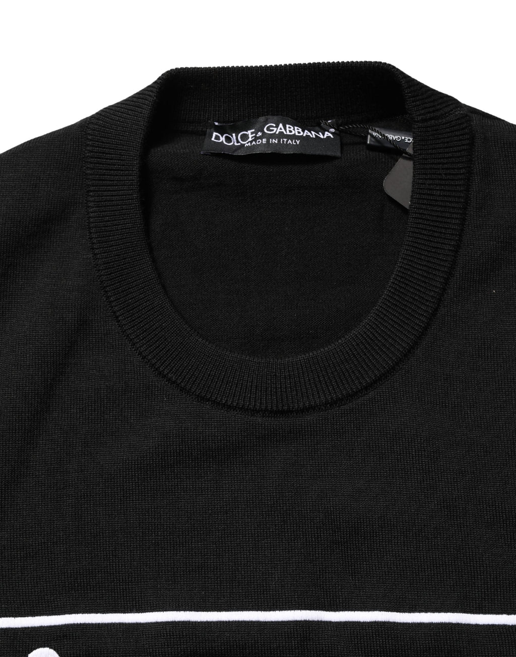 Dolce & Gabbana Schwarzer Wollpullover mit Rundhalsausschnitt und grafischem Logo