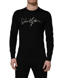 Dolce & Gabbana Schwarzer Pullover mit Rundhalsausschnitt und gesticktem Logo