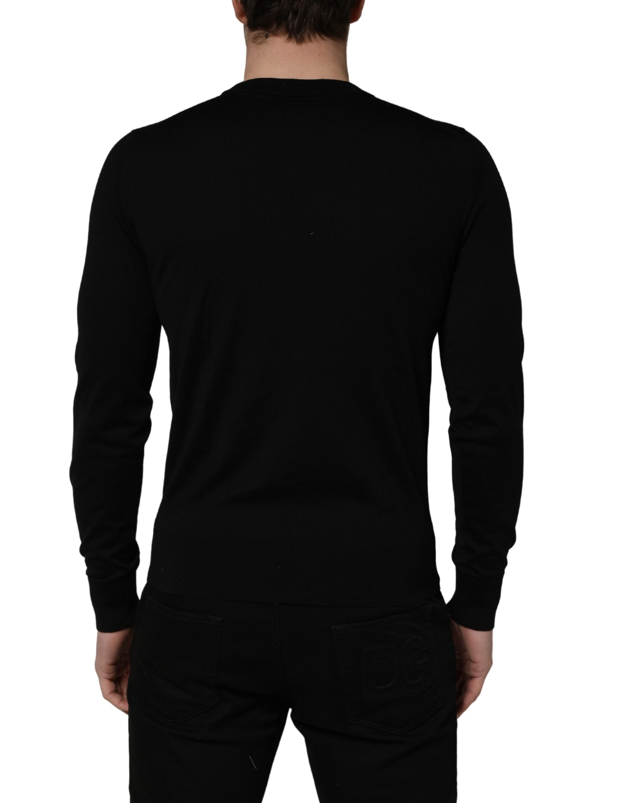 Dolce & Gabbana Schwarzer Pullover mit Rundhalsausschnitt und gesticktem Logo