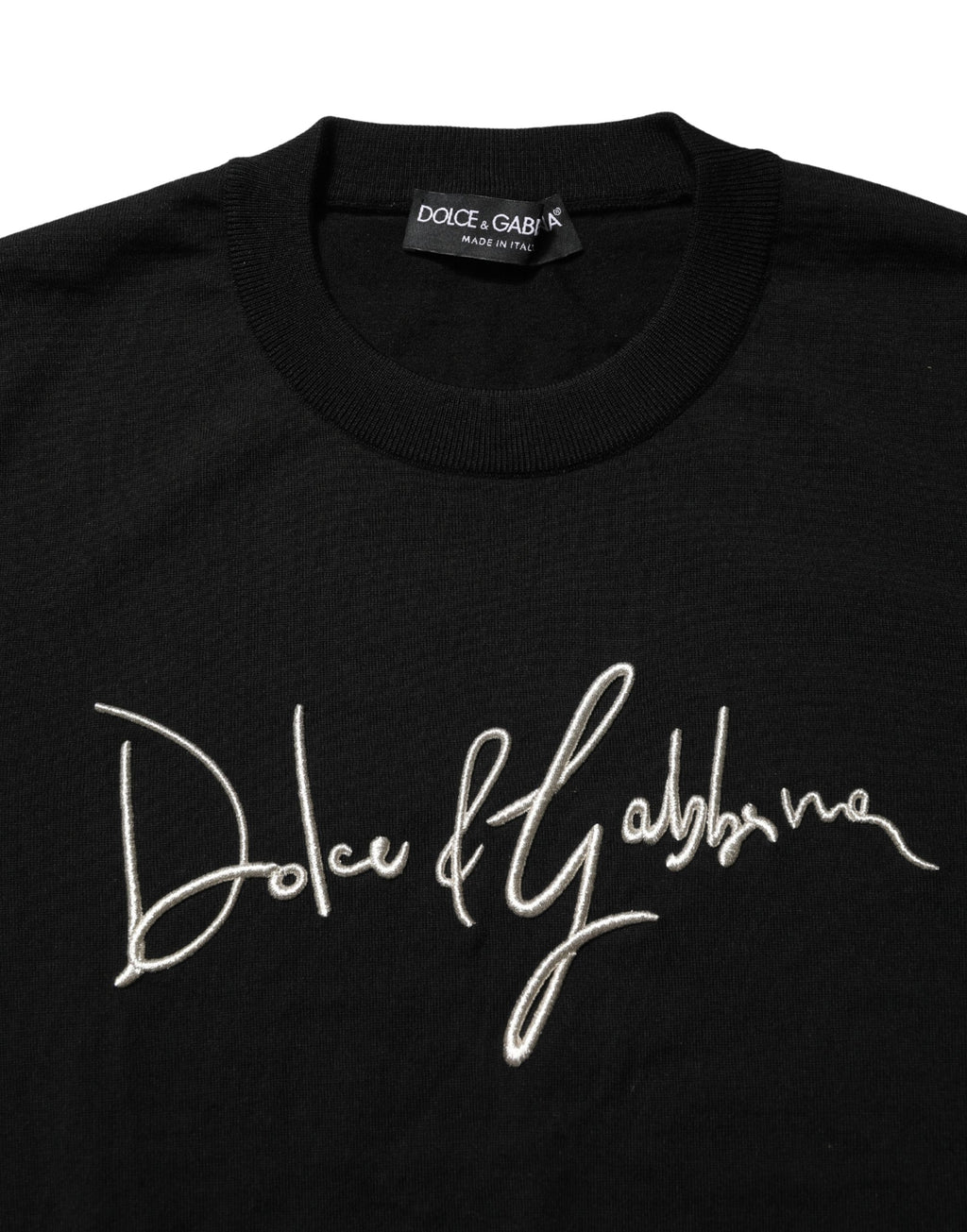Dolce & Gabbana Schwarzer Pullover mit Rundhalsausschnitt und gesticktem Logo