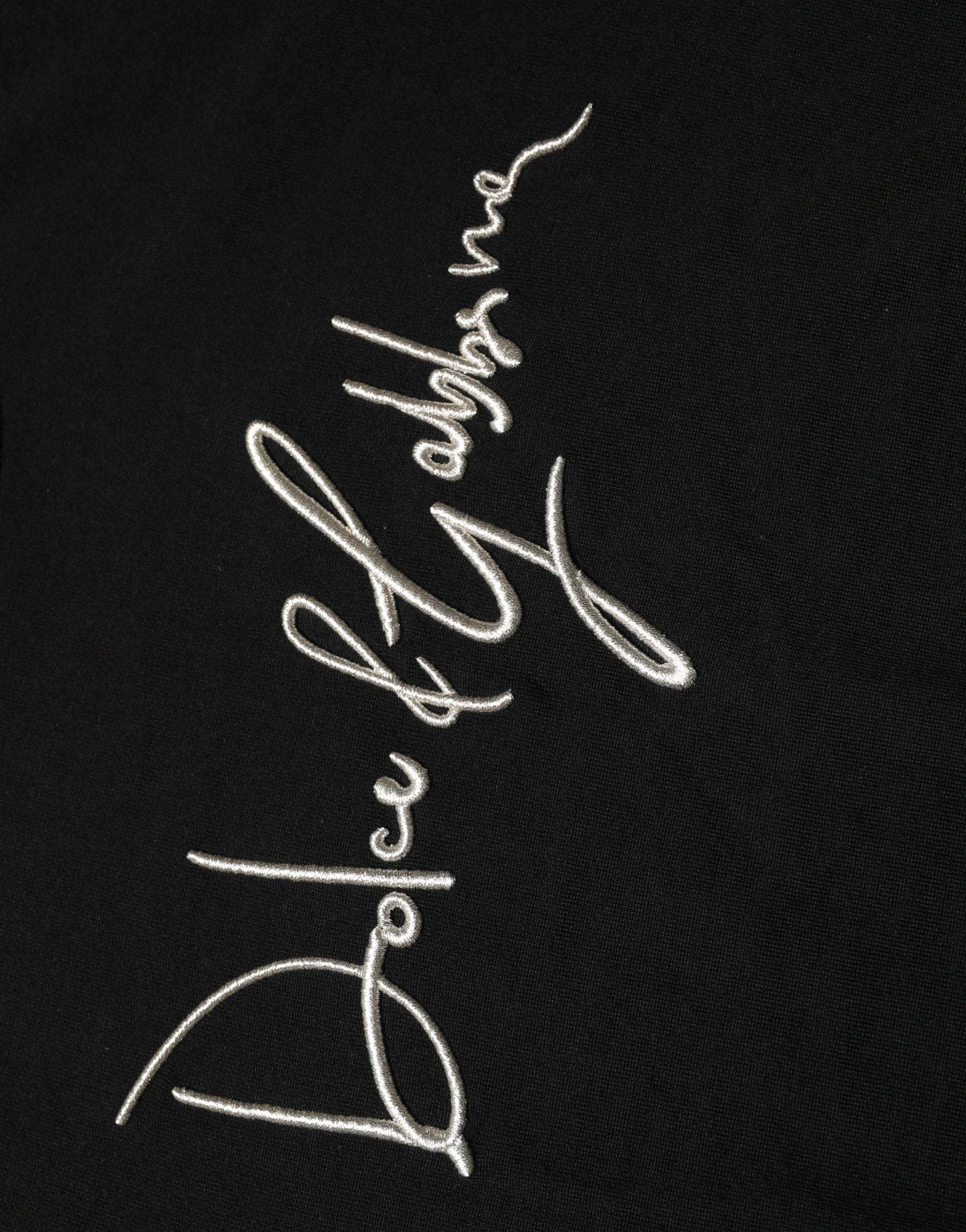 Dolce & Gabbana Schwarzer Pullover mit Rundhalsausschnitt und gesticktem Logo