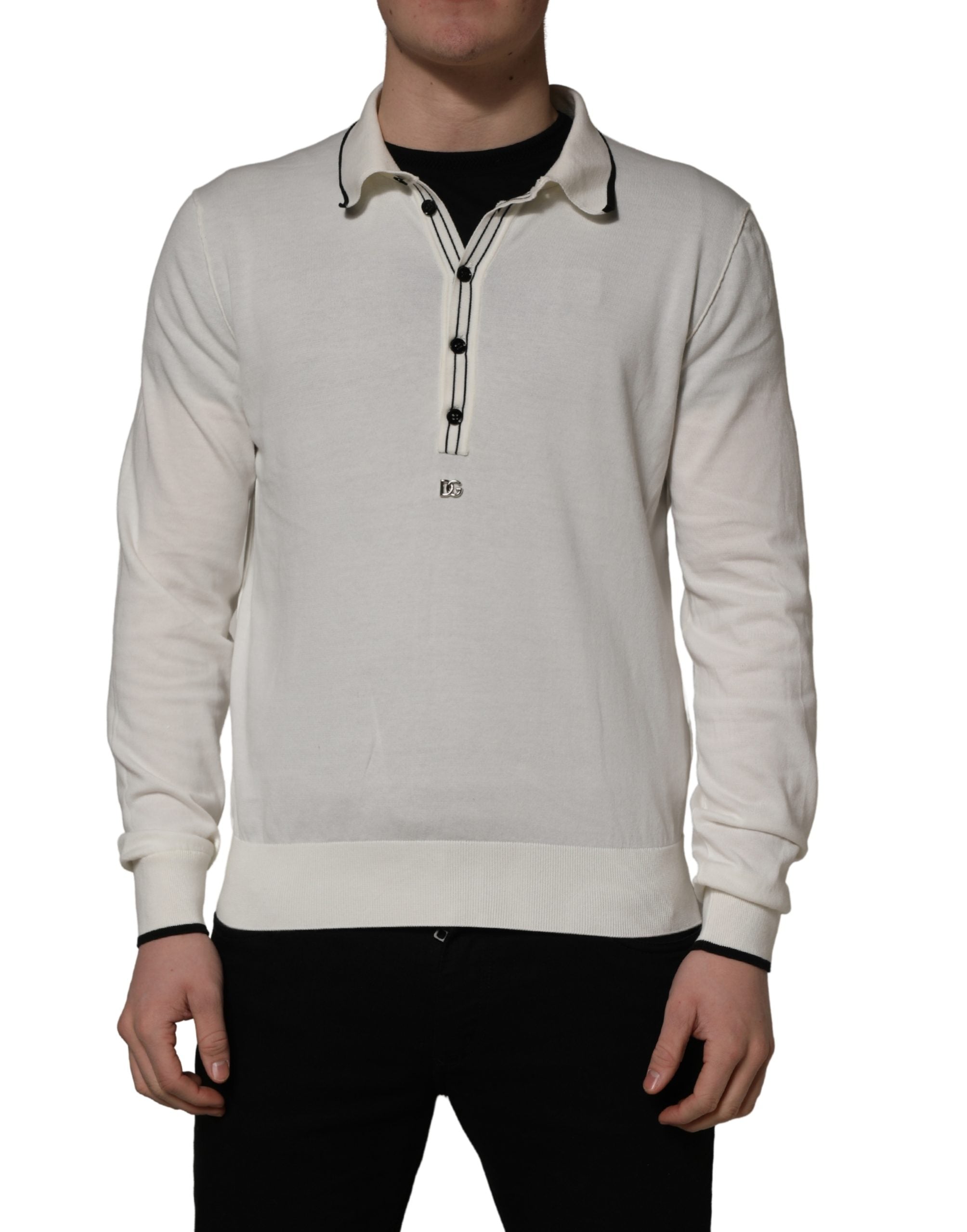 Dolce & Gabbana Weißer Herren-Polopullover aus Baumwollmischung
