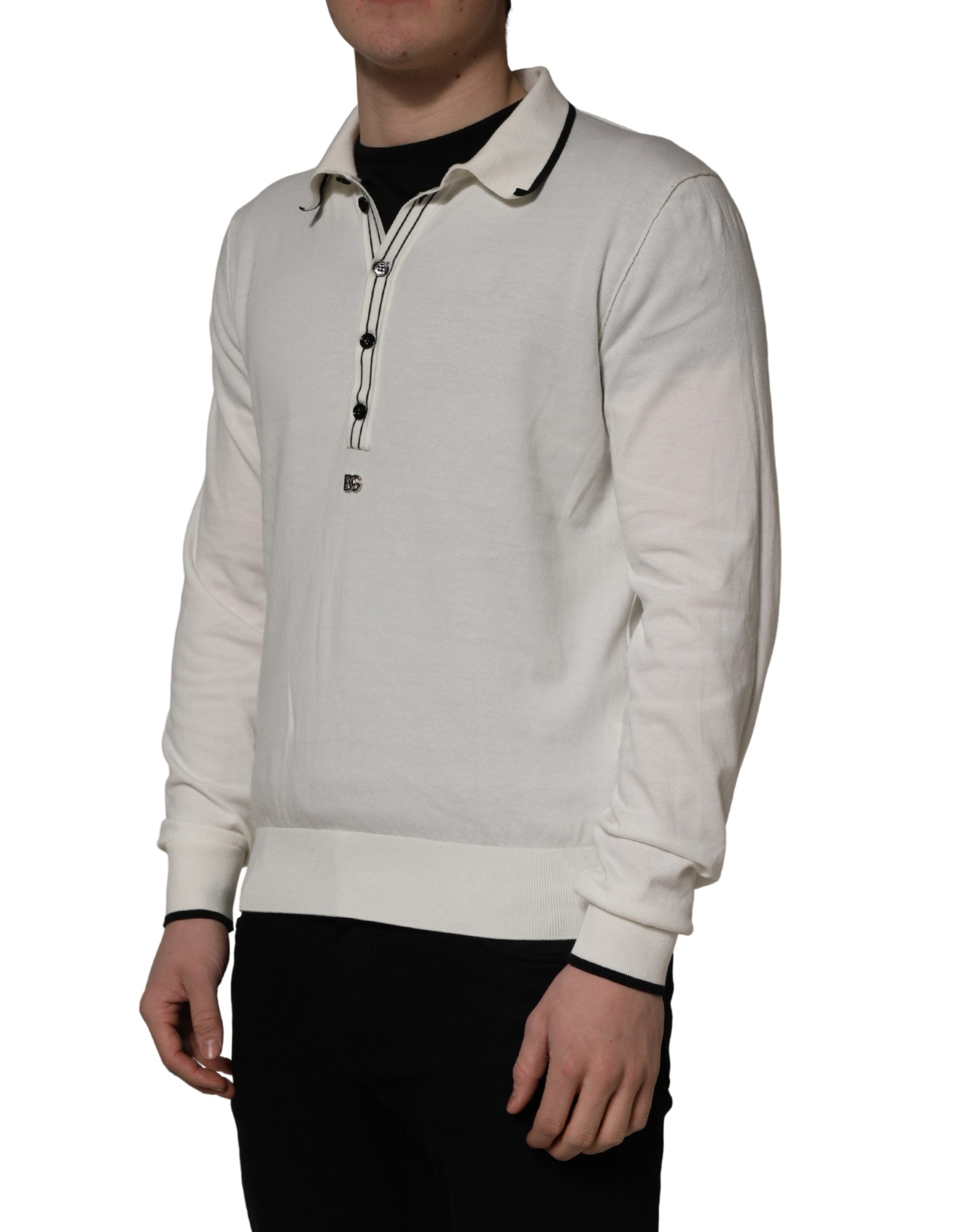 Dolce & Gabbana Weißer Herren-Polopullover aus Baumwollmischung