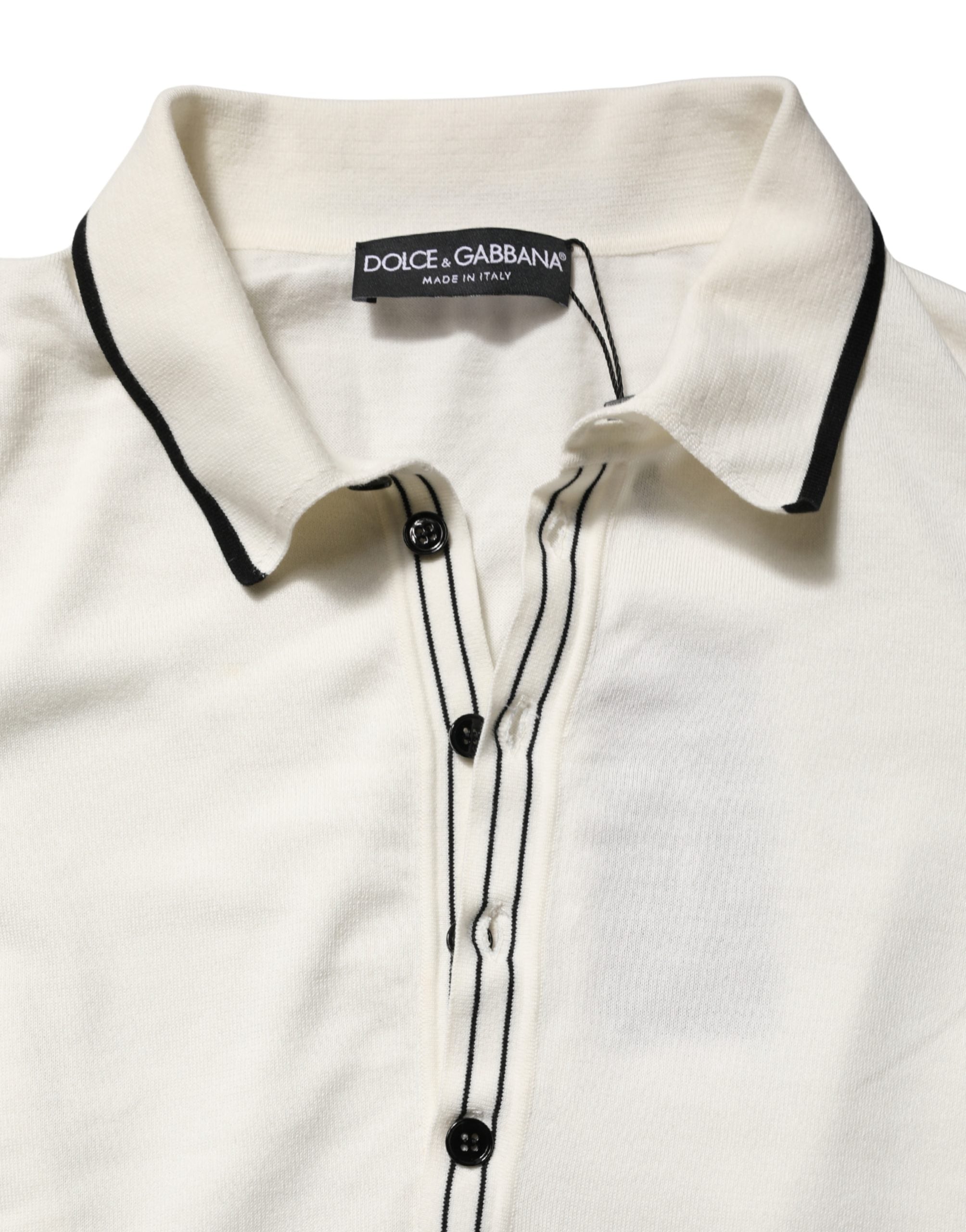 Dolce & Gabbana Weißer Herren-Polopullover aus Baumwollmischung