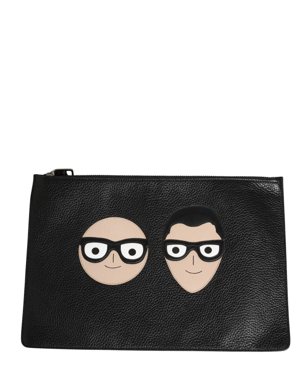 Dolce & Gabbana Schwarze #DGFamily Clutch aus Leder mit Applikationen