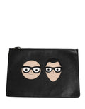 Dolce & Gabbana Schwarze #DGFamily Clutch aus Leder mit Applikationen