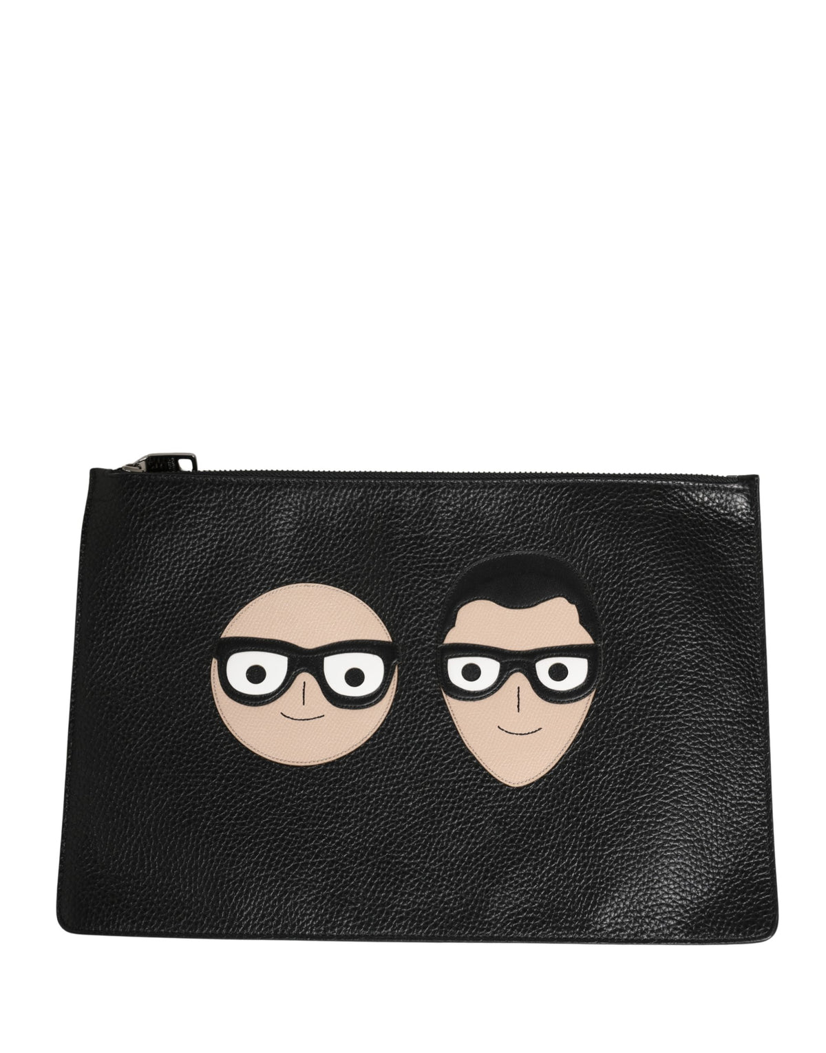 Dolce & Gabbana Schwarze #DGFamily Clutch aus Leder mit Applikationen