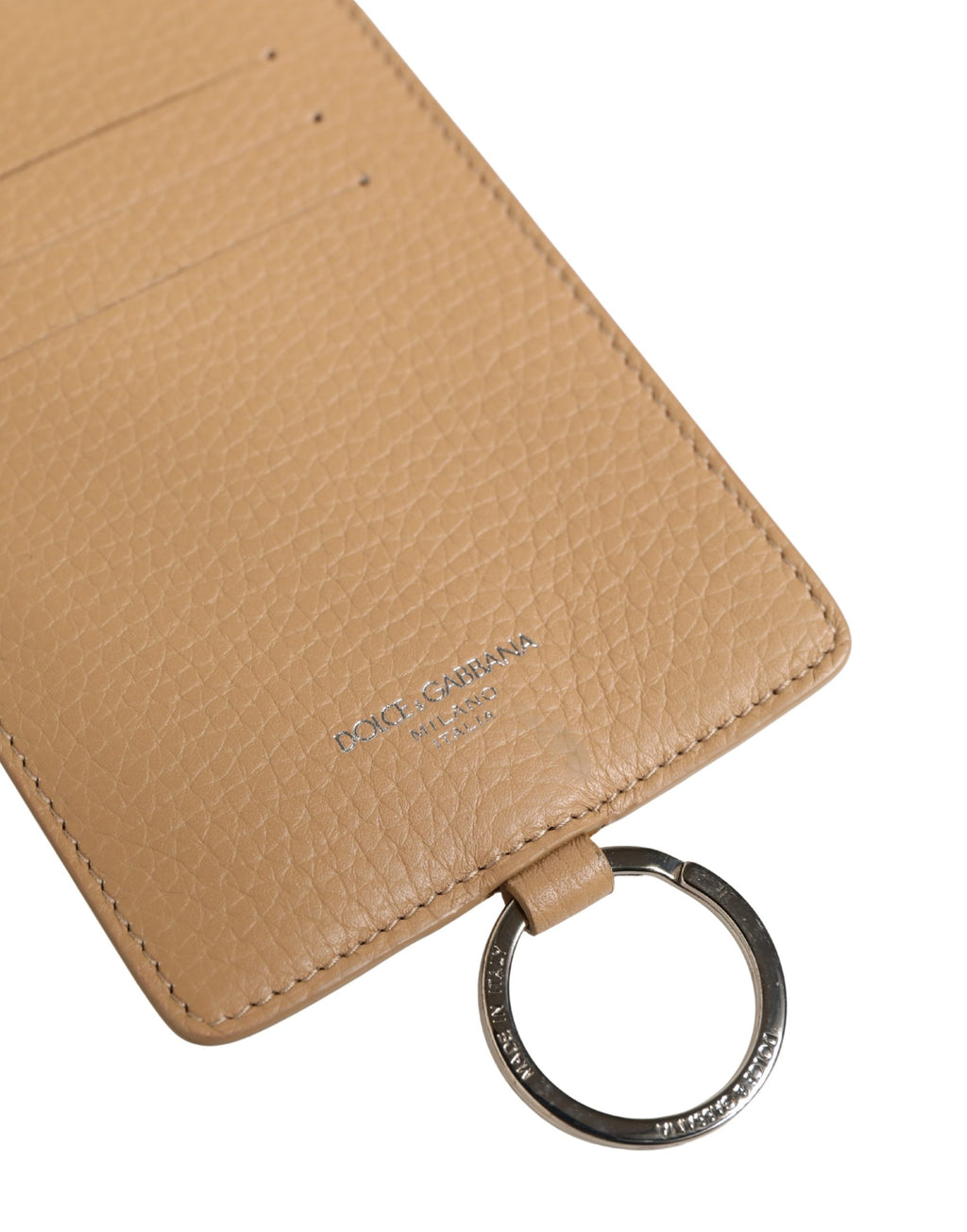 Dolce & Gabbana Beige Leder Kartenetui mit Logo-Prägung und Lanyard
