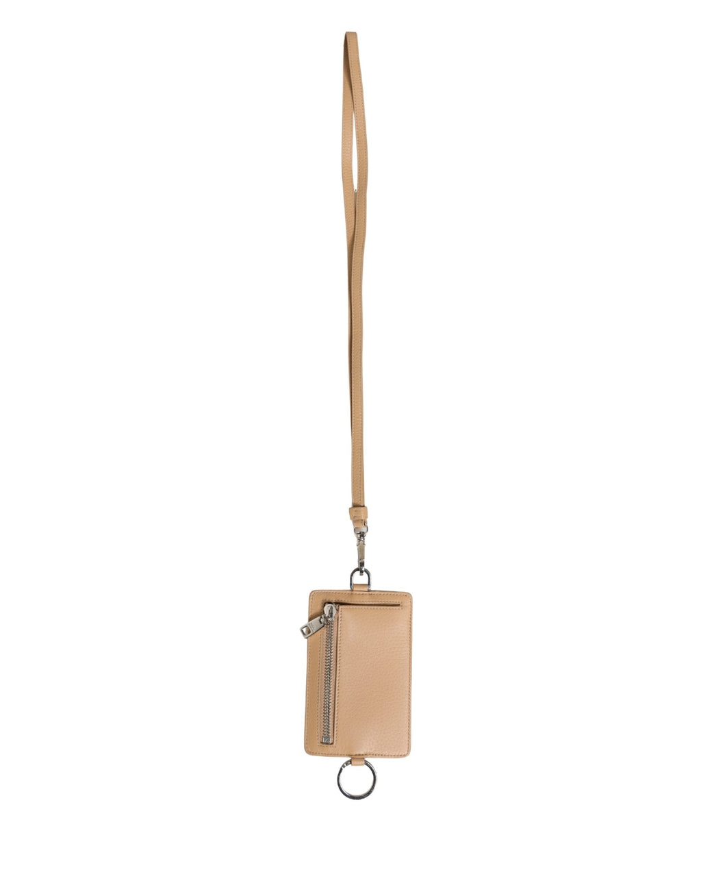 Dolce & Gabbana Beige Leder Kartenetui mit Logo-Prägung und Lanyard