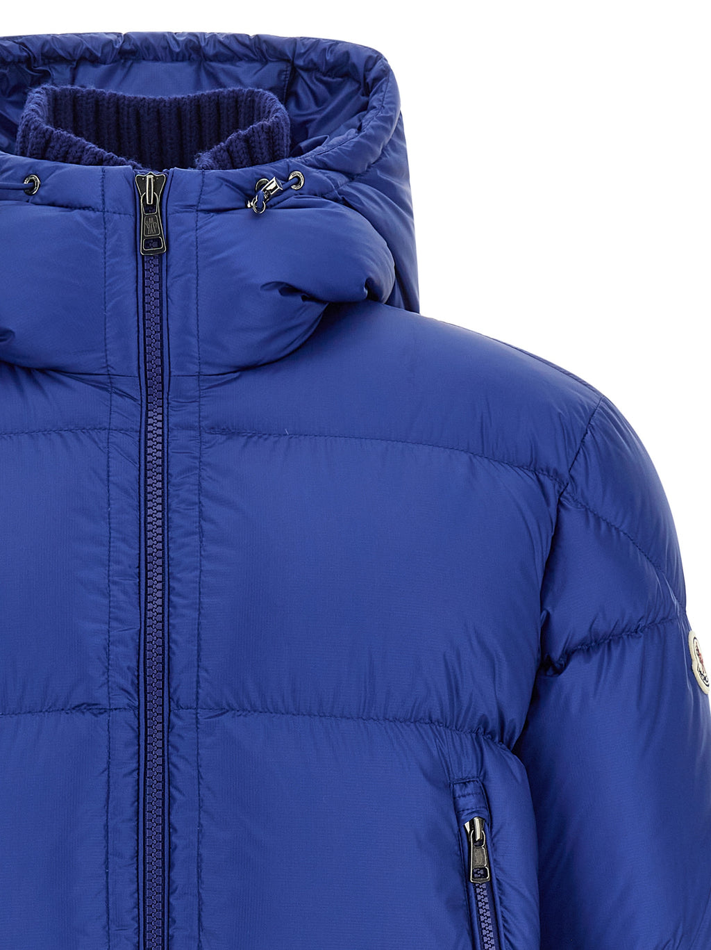 Moncler Blaue Polyamid-Jacke in voller Länge