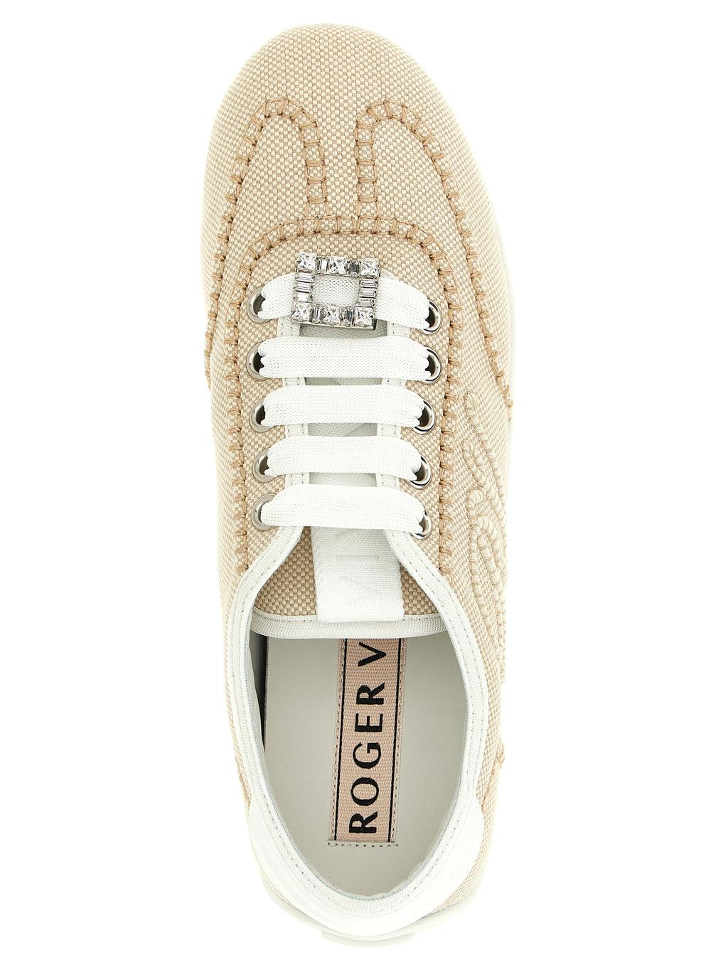 Roger Vivier Cremefarbene Polyamid Sneakers mit niedrigem Schaft